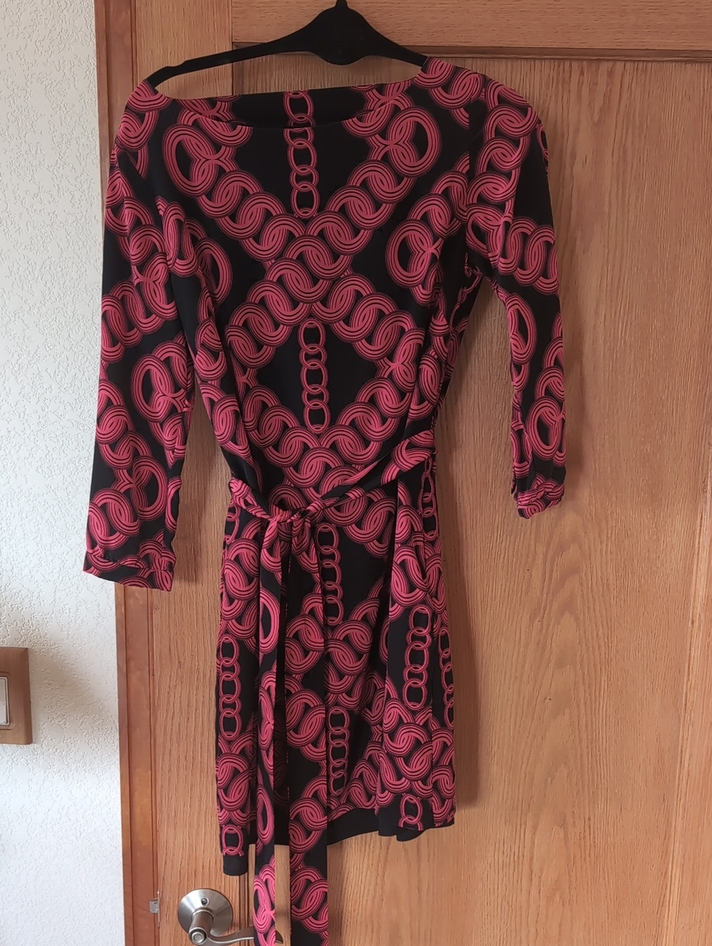 Beth Bowley Black Dress with Pink Chain Print, Cute!